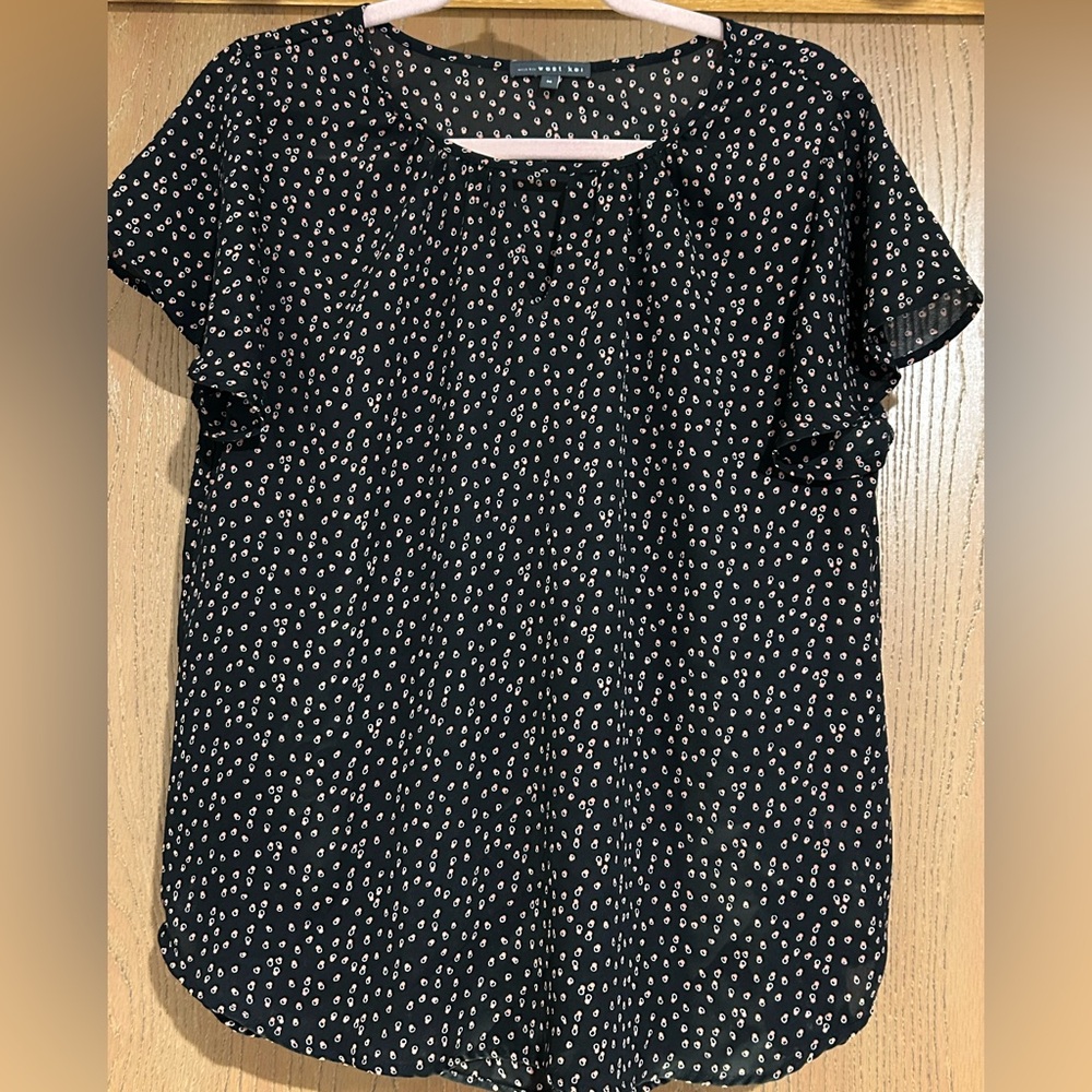 West Kei Black, Coral and White Dotted Blouse